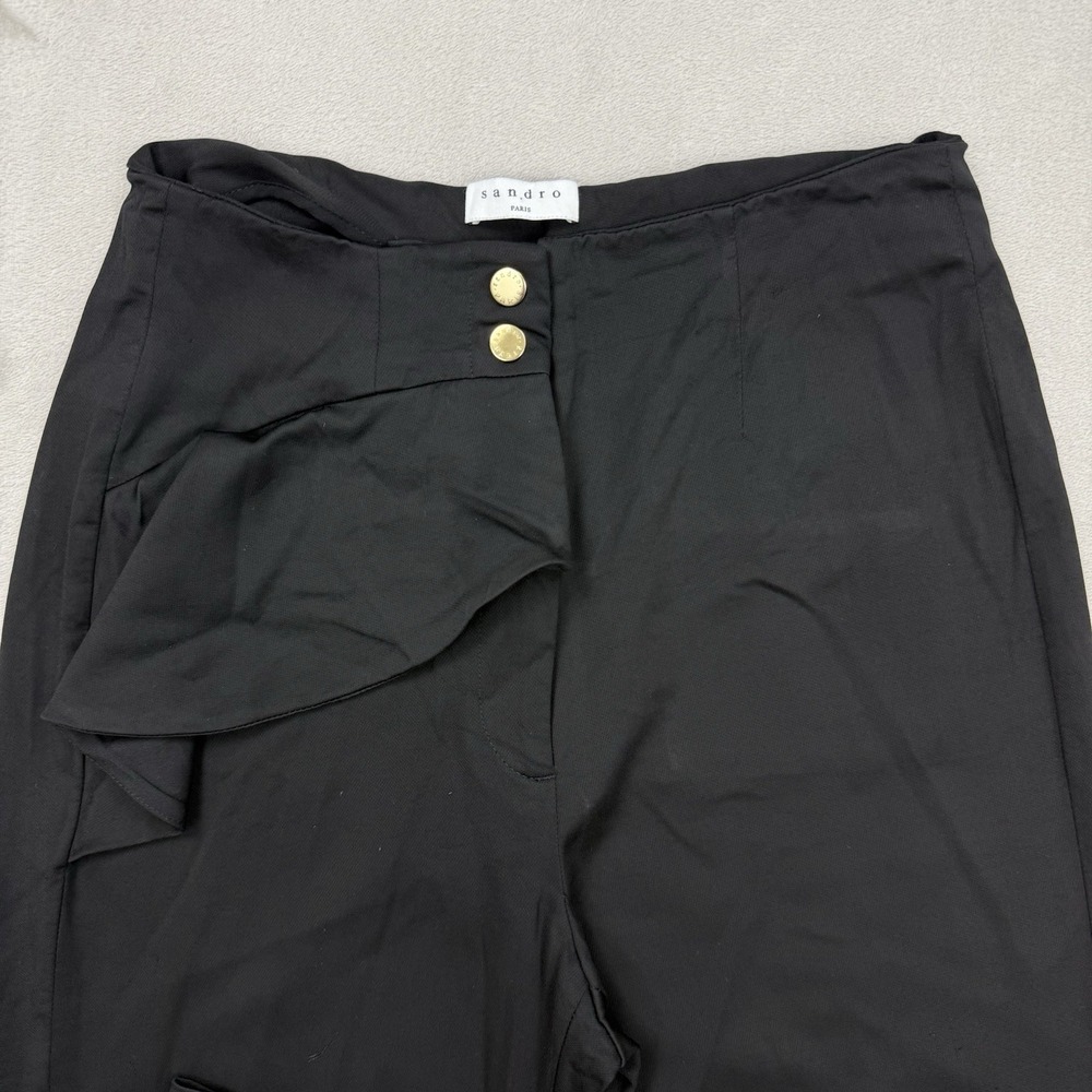 Sandro‎ Paris Ruffle Trousers Black High Waist Dress Pants Size 36x26